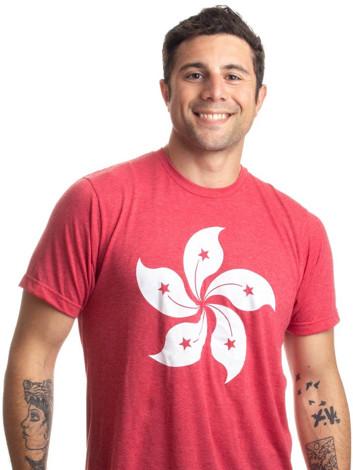 Vintage Red Hong Kong Bauhinia Orchid Flower Poster Art T-shirt for wholesale on Faire0