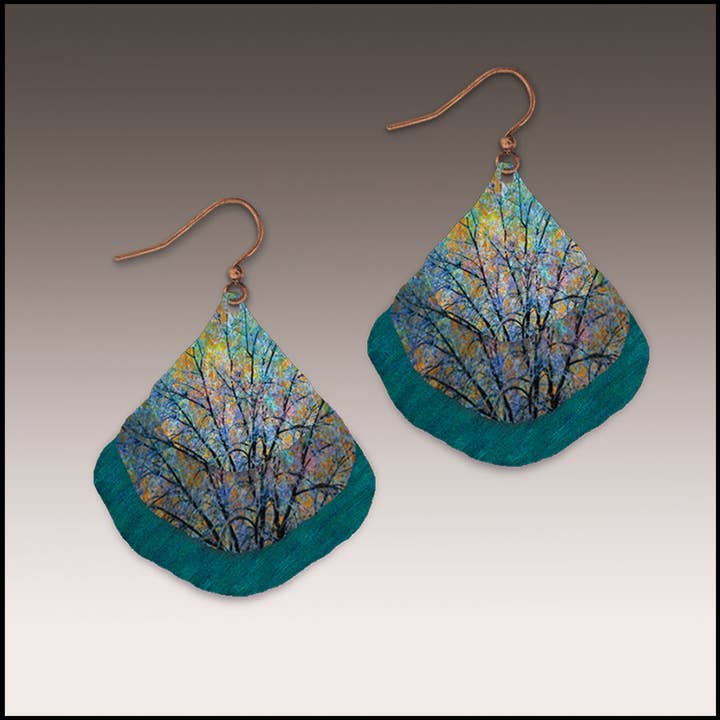 Blue Branches Artistic Gingko Multilayer Earrings for wholesale by Illustrated Light & DC Designs