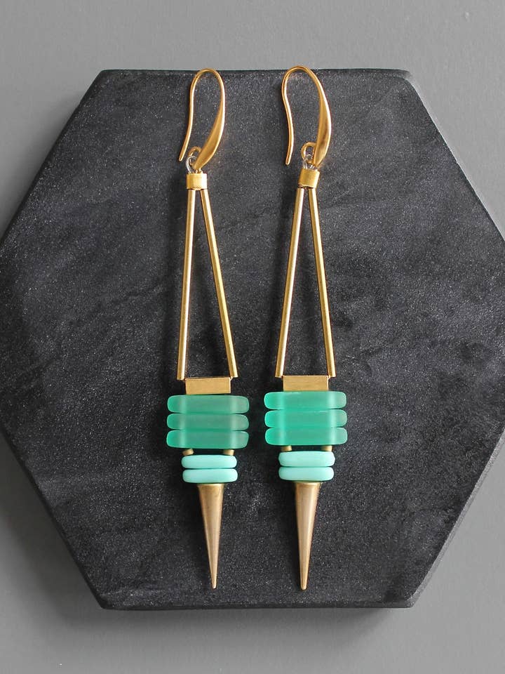 KYLE75 green and turquoise geometric spike earrings for wholesale by David Aubrey Jewelry