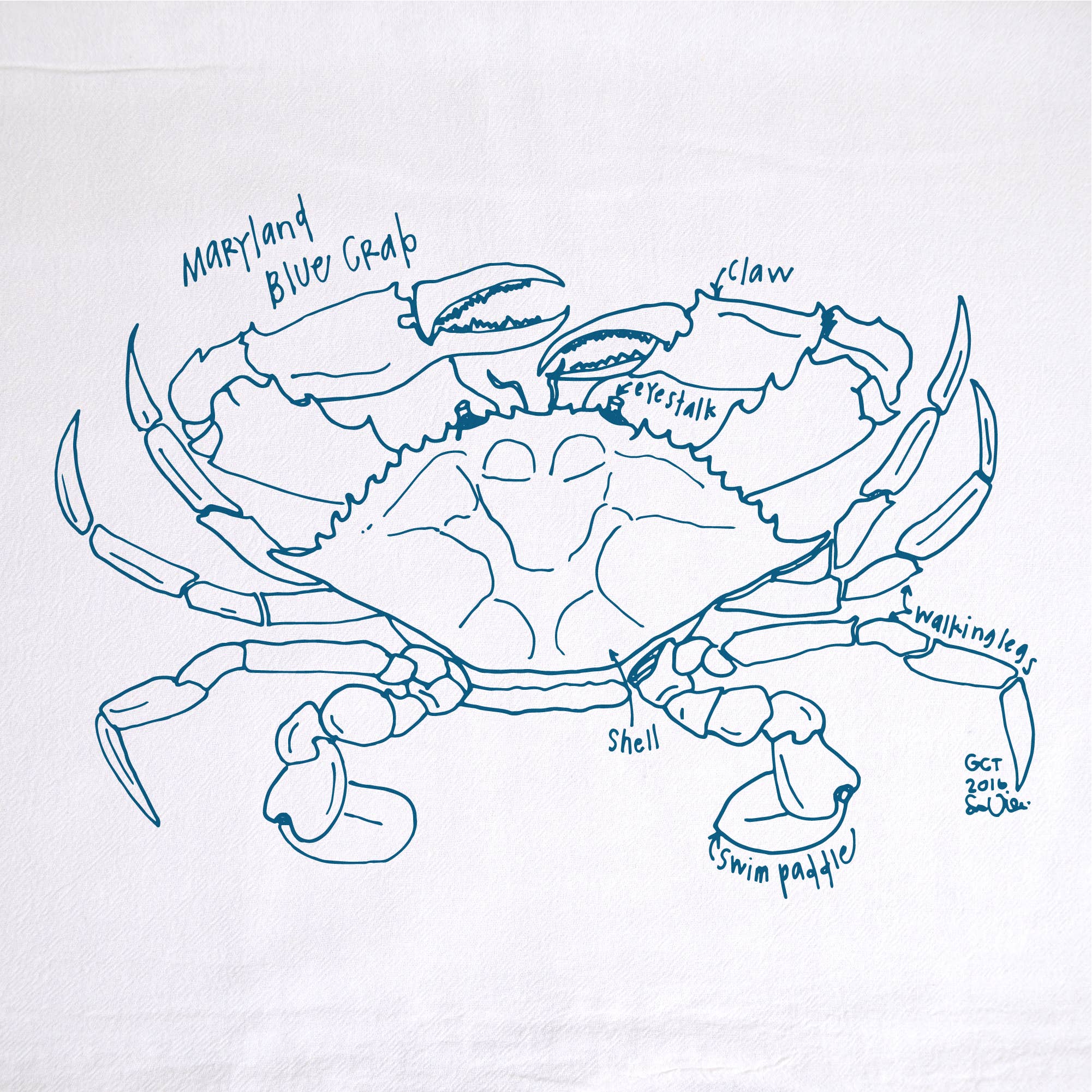 Girls Can Tell - Wholesale Tea Towel - Maryland Blue Crab Tea Towel | kitchen | flour sack | dish1