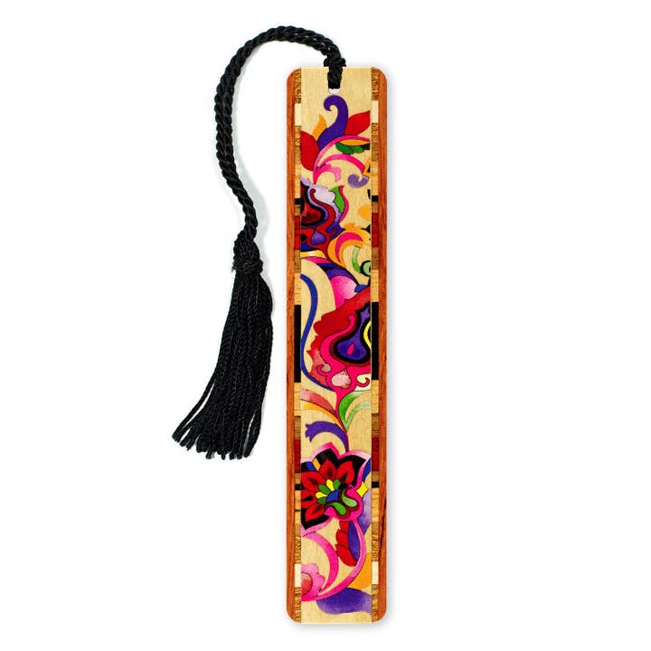 Mitercraft - Wholesale Bookmark - Floral Bright Colorful Flowers Handmade Wooden Bookmark
