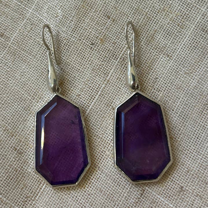 Beyond Large Amethyst Drop Earrings for wholesale by Kirsty Taylor Goldsmiths