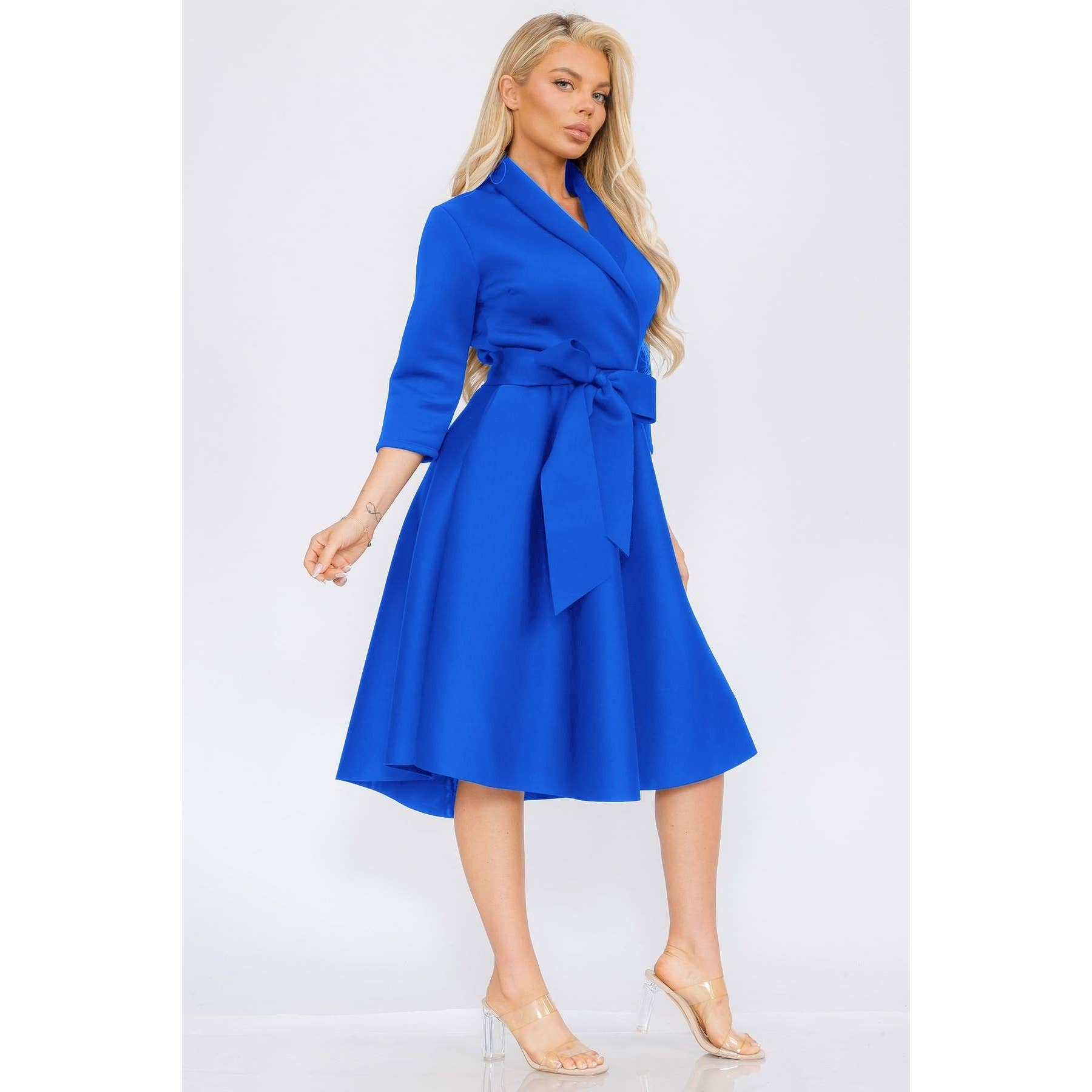 DORCAS - Wholesale Dress - Women's - Women Elegant Front Wrap Dress with Tie Waist and Pockets2