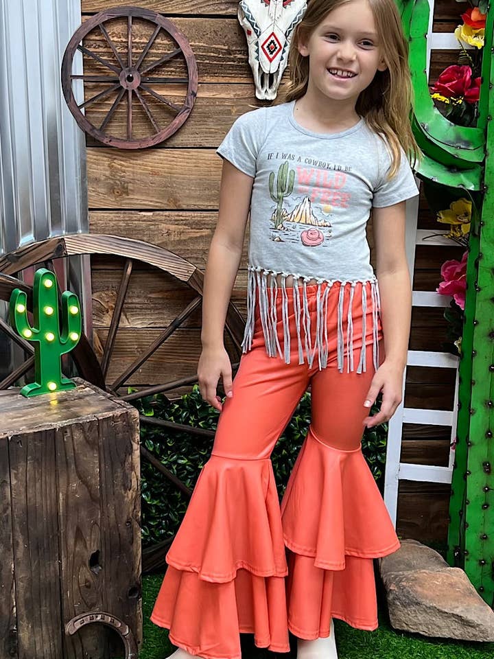 Kids Charm Online - Wholesale Pants - Kids - Orange double layer extra wide bell bottoms. PNG25153109-JEANN3