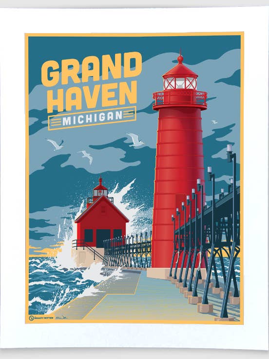 Grand Haven Light - Michigan Travel Art Print for wholesale by The Mighty Mitten