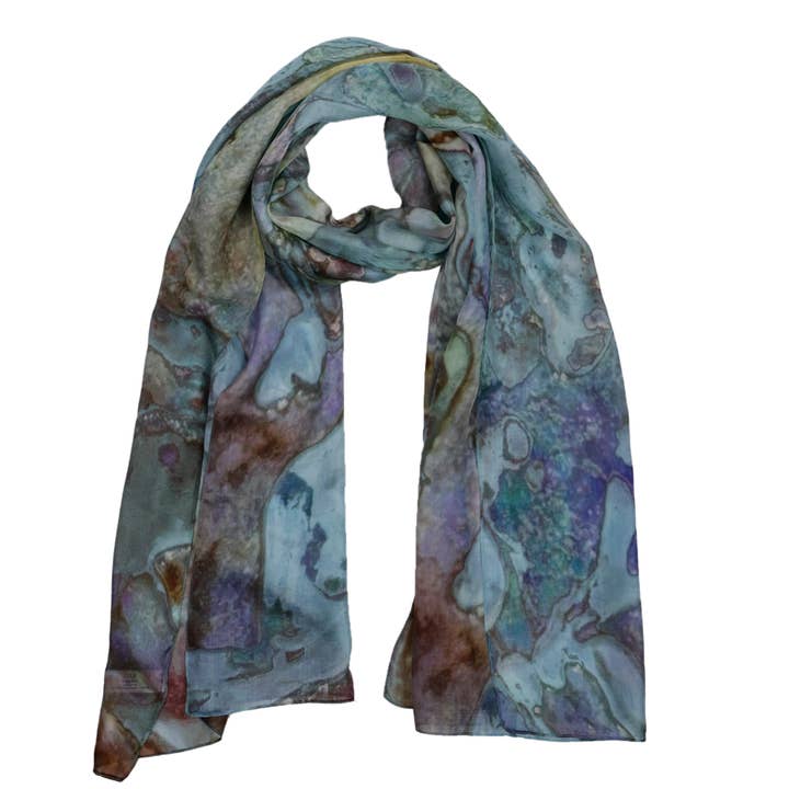 Sciarpa di design in pura seta con stampa astratta effetto marmo per la vendita all'ingrosso da parte di Namaskar Australia