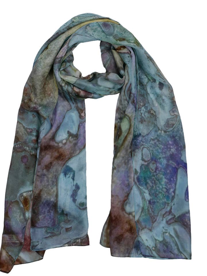 Sciarpa di design in pura seta con stampa astratta effetto marmo per la vendita all'ingrosso da parte di Namaskar Australia