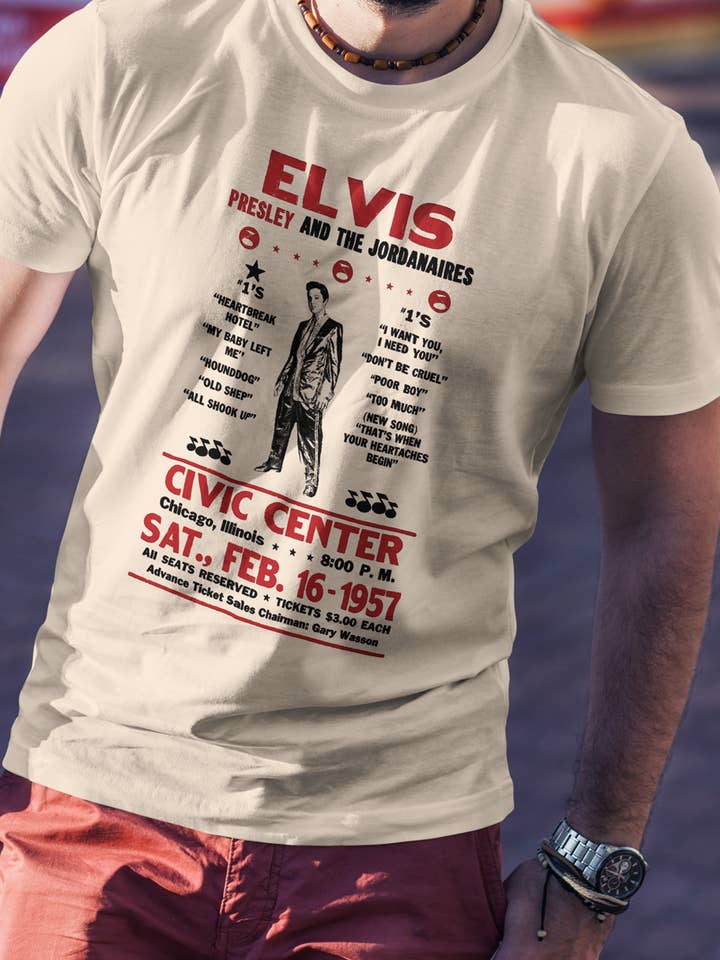 Elvis Wheat Paste Poster Tee for wholesale by The Artisan's Place