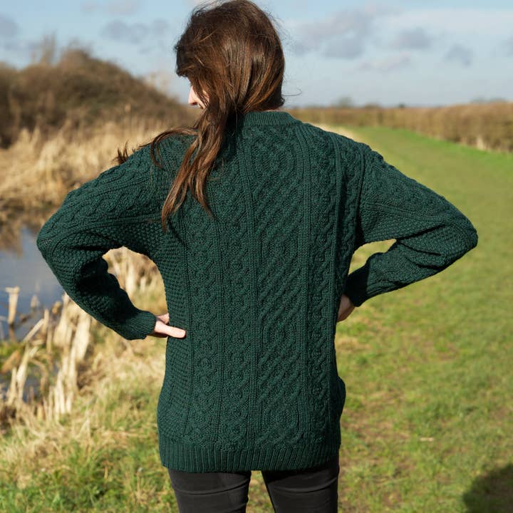 Mars Knitwear – Pulôver - Unissexo por atacado – Jumper de cabo Aran de lã britânica - Pine4