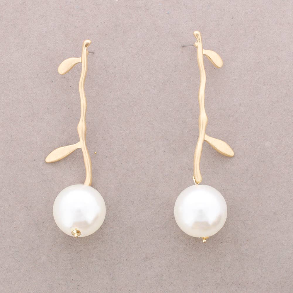 Sonata – Engroshandel Klik-smykker – Hængende metalgrene øreringe med perleimitationskugle5