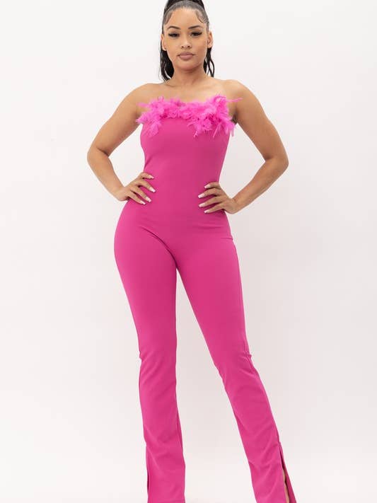 Tuta tubolare con bordo in piuma per la vendita all'ingrosso da parte di Belita Collection