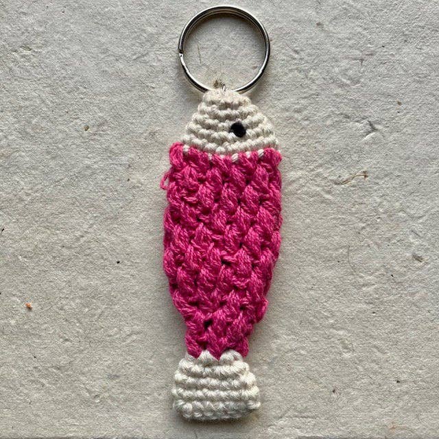 Luna-Leena  - handmade in Nepal - Wholesale Keychain - Women's - Keychain fish fuchsia - bag charm - crochet organic cotton5