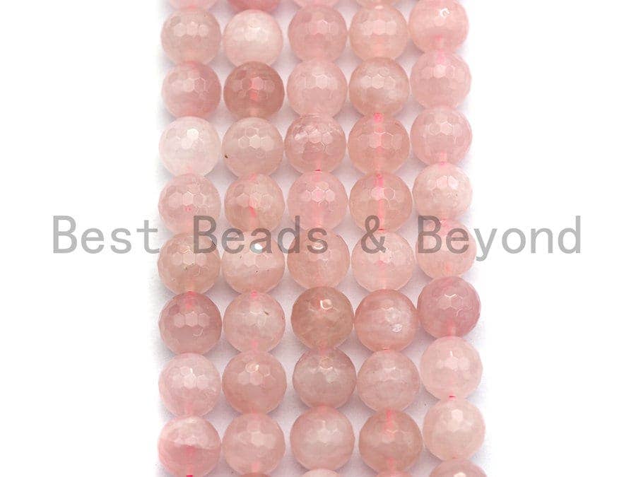 BestBeads&Beyond - Wholesale Beads - Quality Natural Faceted Rose Quartz, 6mm/8mm/10mm/12mm Round Faceted Rose Quartz, Natural Gemstone Beads, sku#U4772