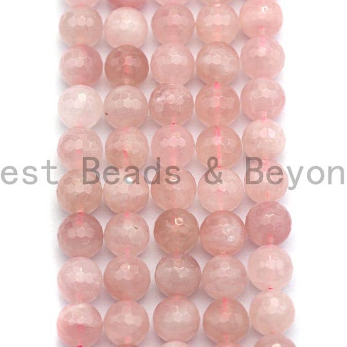 BestBeads&Beyond - Wholesale Beads - Quality Natural Faceted Rose Quartz, 6mm/8mm/10mm/12mm Round Faceted Rose Quartz, Natural Gemstone Beads, sku#U4772