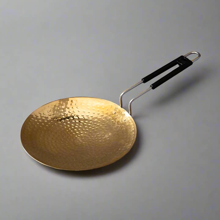 11" Pure Brass Roti/Chapati Tawa with Hammered Finish – Traditional Flatbread Pan | SS Handle | Non-Toxic & Handmade for wholesale by SAMA Homes
