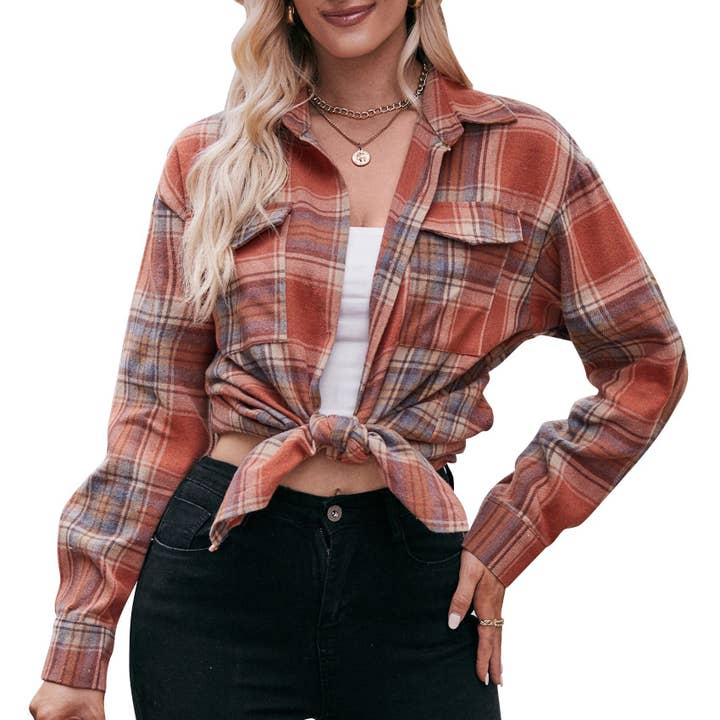 Masyal - Wholesale Buttoned-down shirt – Women's - Autumn/Winter Casual Fashion Loose Plaid Shirt9