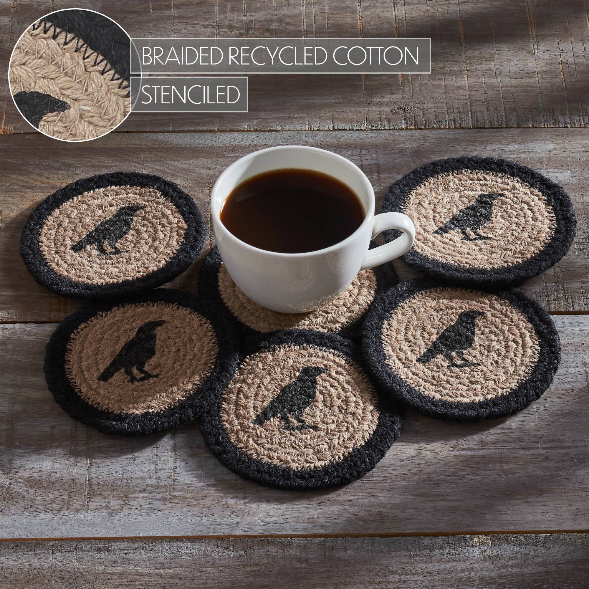 VHC Brands - Wholesale Coasters - Raven Harvest Autumn Stenciled Drink Coasters Durable Tabletop Protectors, Set of 6 for Fall Decor1