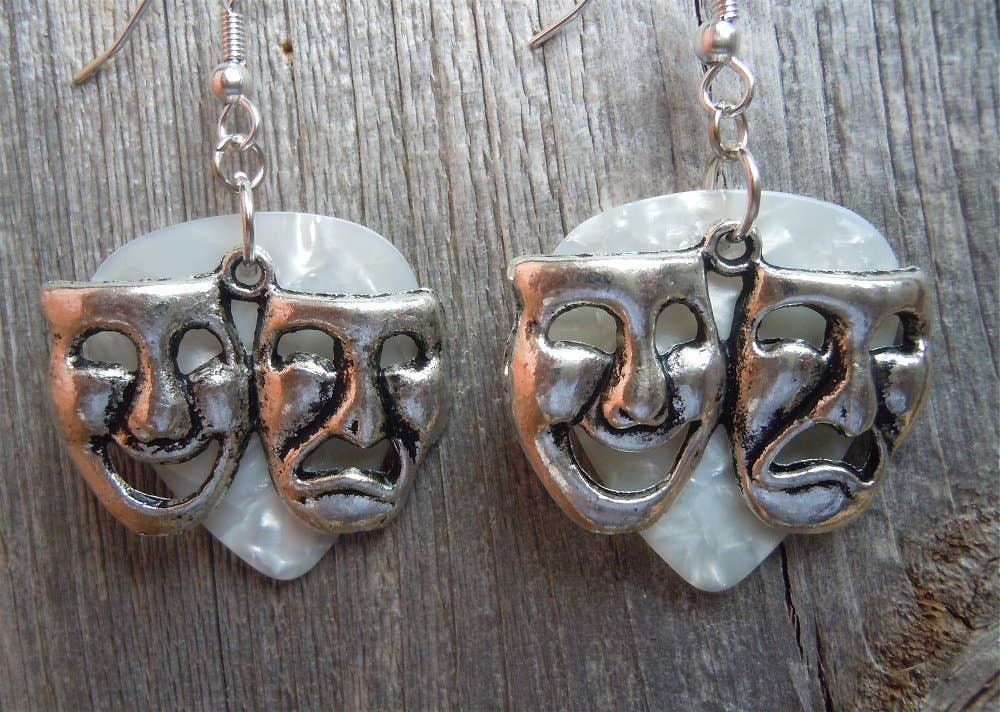 Simply Raevyn - Wholesale Dangle Earrings - Theater Mask Charm Guitar Pick Earrings4