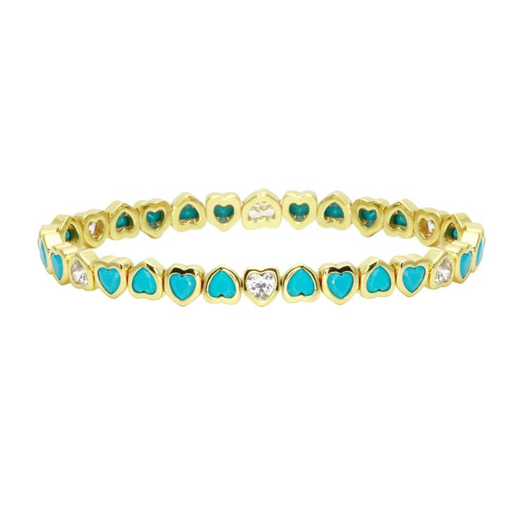 Mini Turquoise Stretchy Bezel Heart Bracelet for wholesale by JTG Jewelry