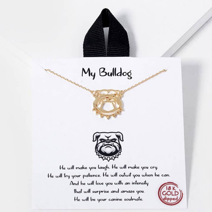 Fashion City - Wholesale Pendant/Charm Necklace - Gold-Dipped Bulldog Face Pendant Necklace