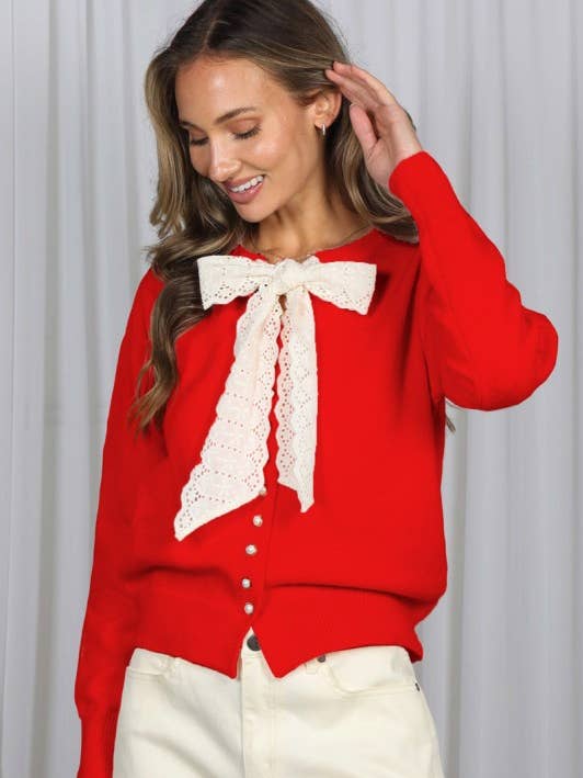 Lace Bow Accents Cardigan for wholesale by Pink Irene Wholesale