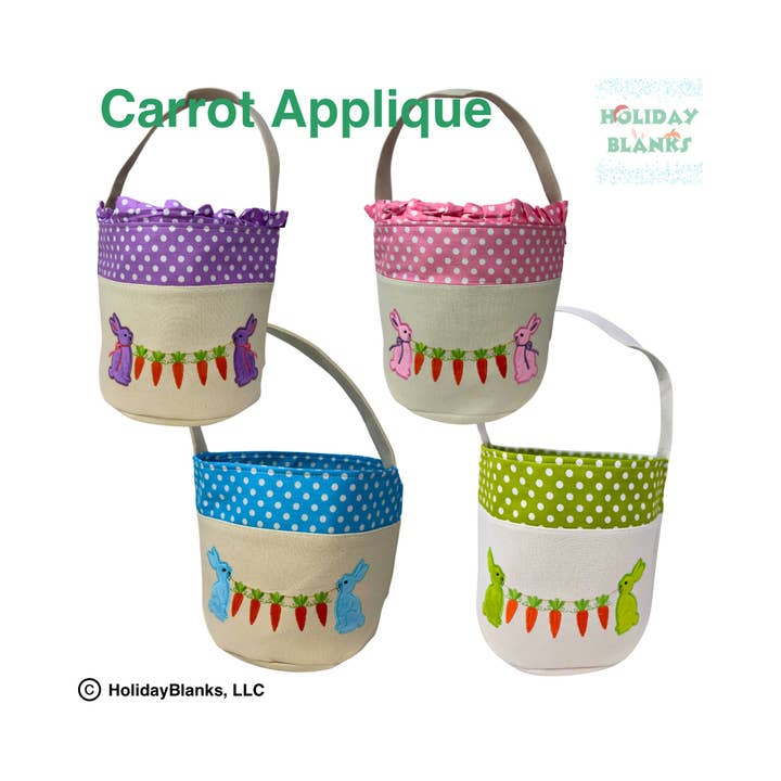 Easter Bunny and Carrot Applique Basket Embroidery Blank for wholesale by Holiday Blanks