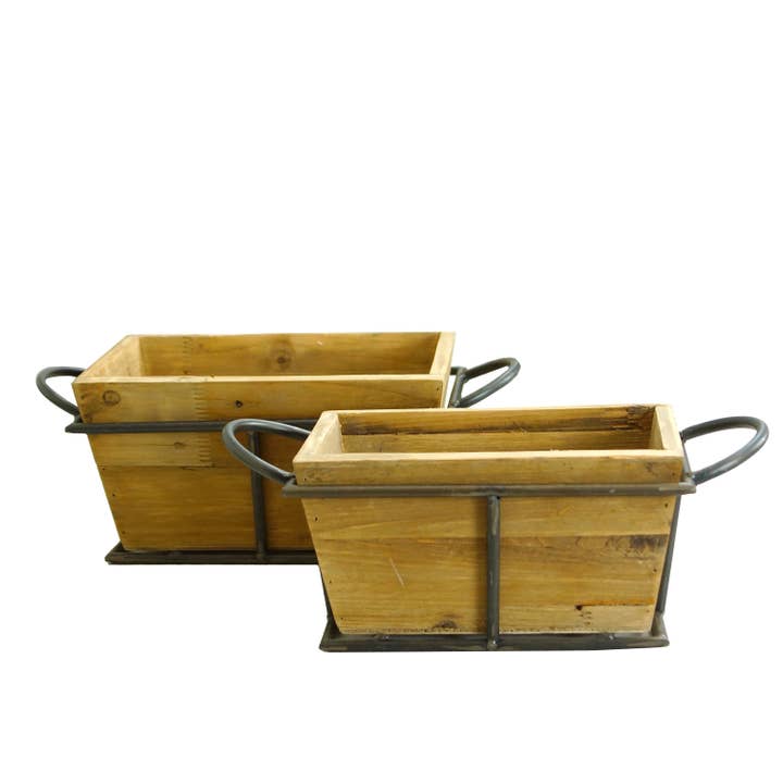 VIP Home & Garden - Wholesale Planter Box - Metal Framed Wood Planters Set of 2