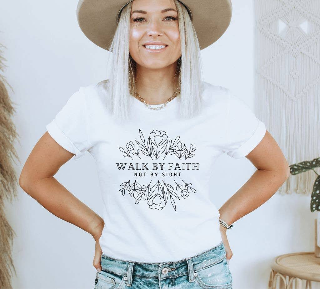 KM Clothing - Wholesale Screen Printed T-Shirt - Women's - Walk By Faith Not By Sight T-shirt | Graphic Top