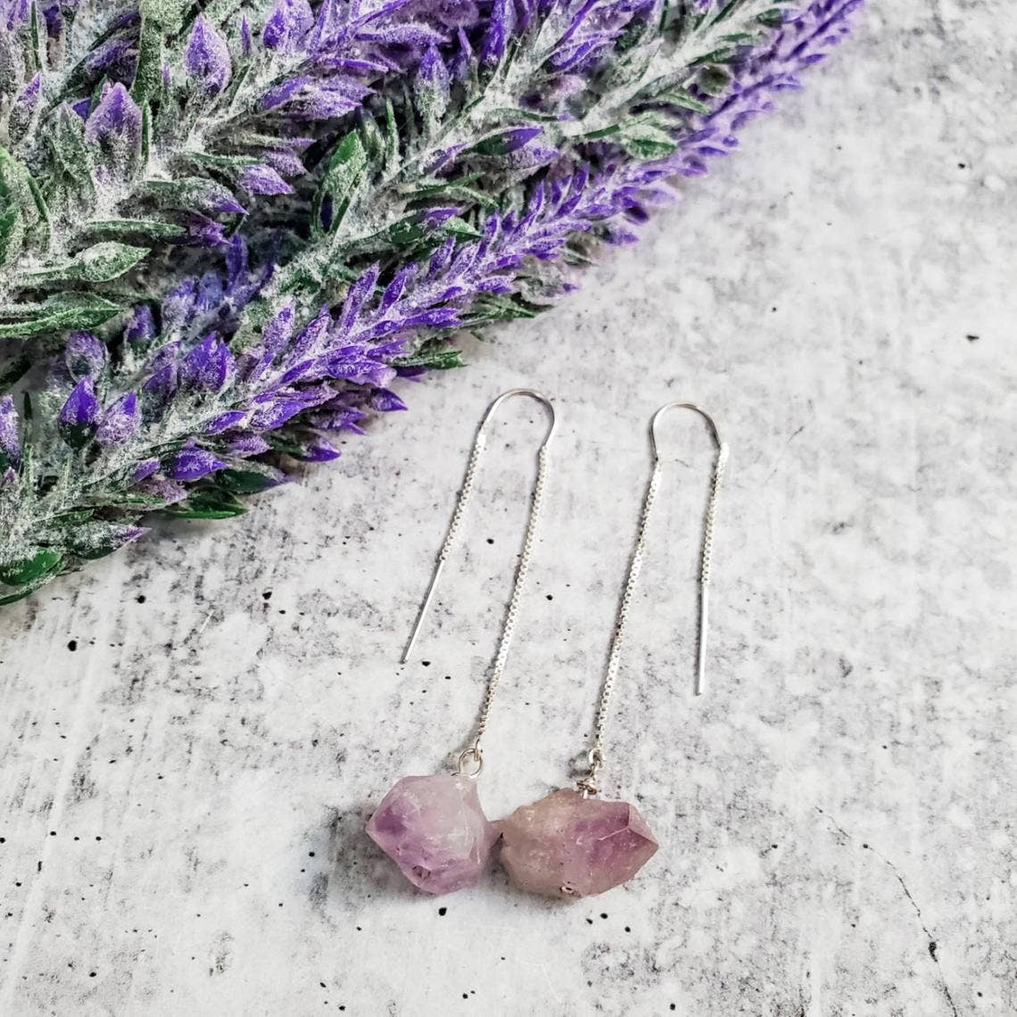 Salt and Sparkle - Wholesale Dangle Earrings - Purple Amethyst Raw Crystal Threader Earrings2