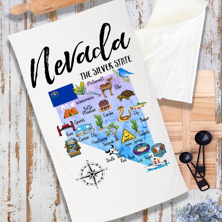 Avery Lane Gifts - Wholesale Tea Towel - Nevada State Map Souvenir Terry Cloth Towel