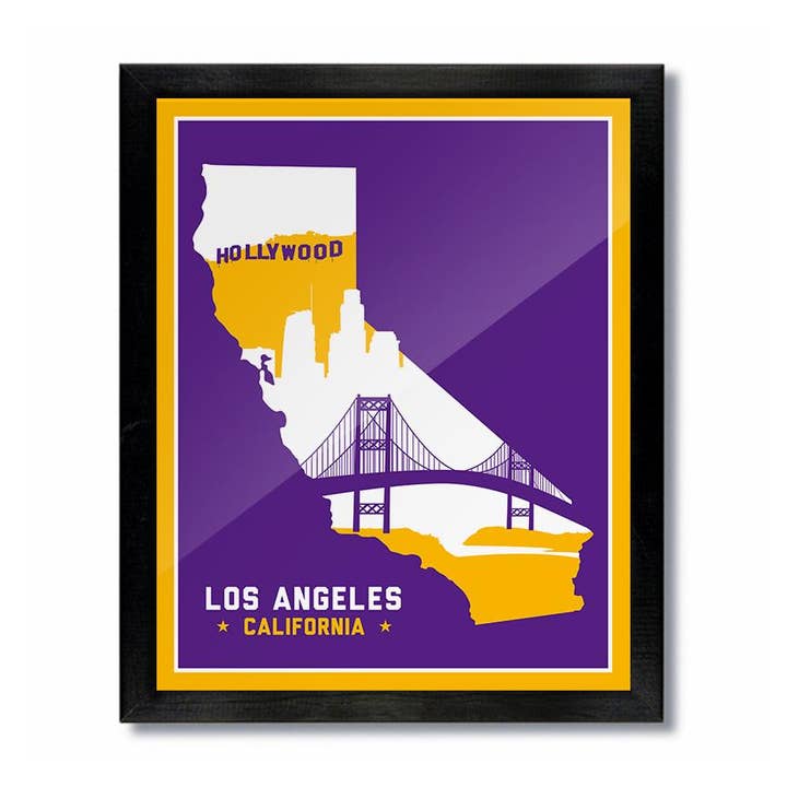 Los Angeles, California Skyline Print: Purple & Gold for wholesale by D&W Elements