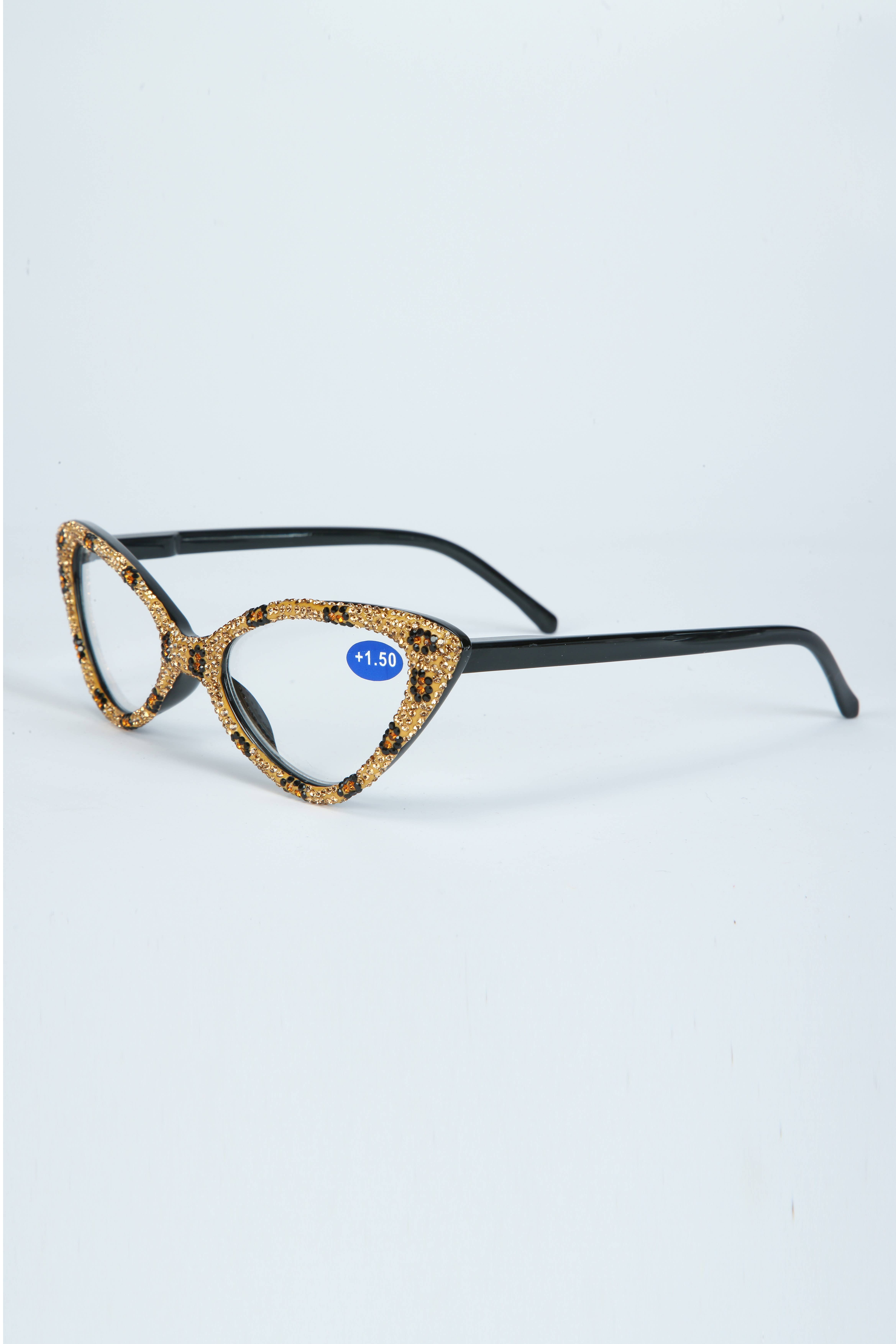 Ole – Engroshandel Briller - Dame – Håndlavede dyretrykte rhinestone-læsere G0305-brun1