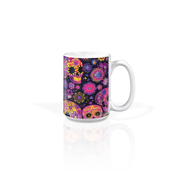Seasons Spirit - Wholesale Coffee Mug - Day of the Dead Sugar Skulls - Ceramic 15oz Mug White6
