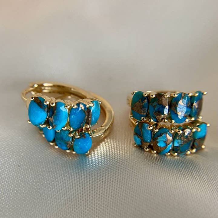 Bonnie | Copper Turquoise Huggies in Gold Vermeil for wholesale by Thimble Rose