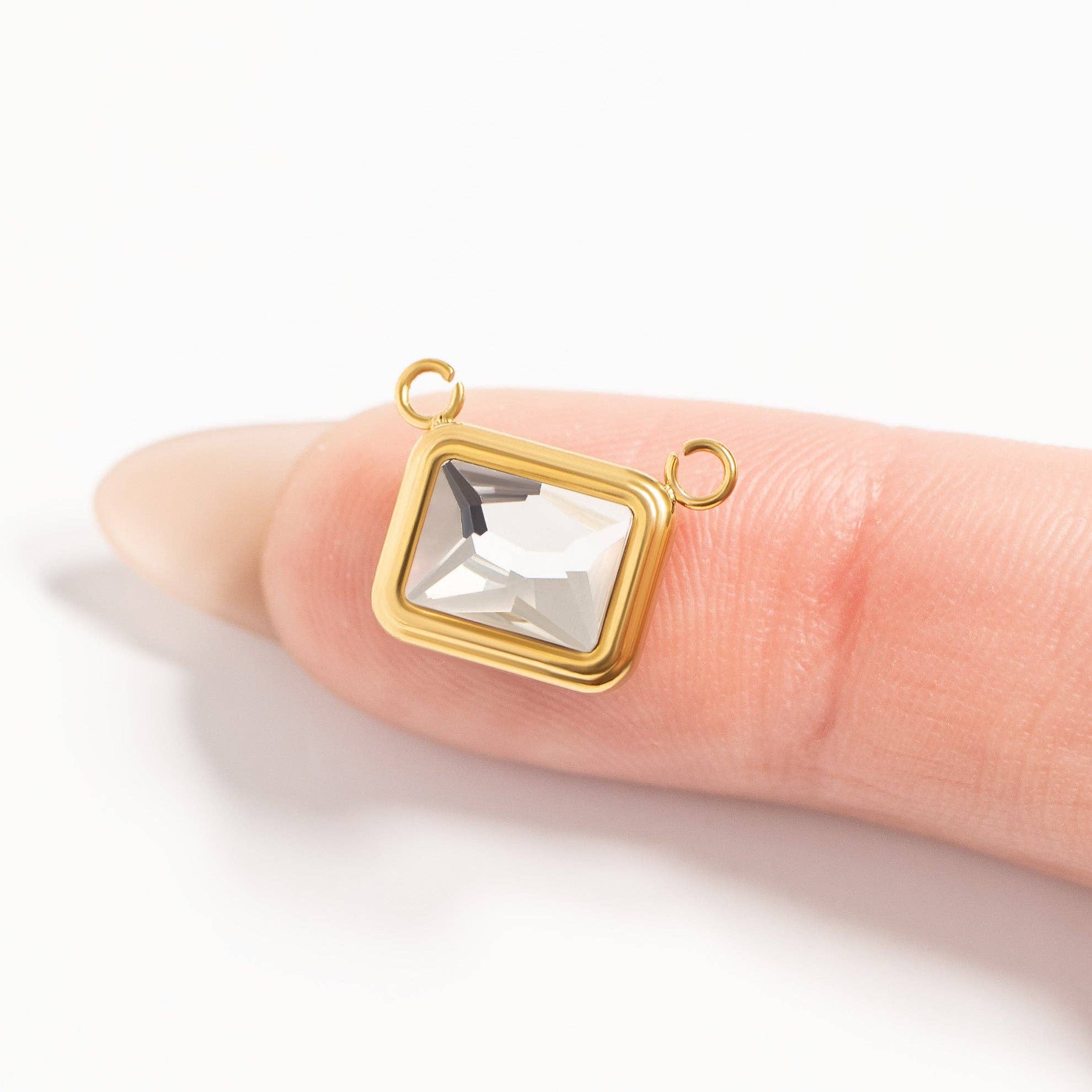 WJW - Wholesale Individual Charm/Pendant - 18K Gold PVD Emerald Birthstone Connector Charm 11mm3