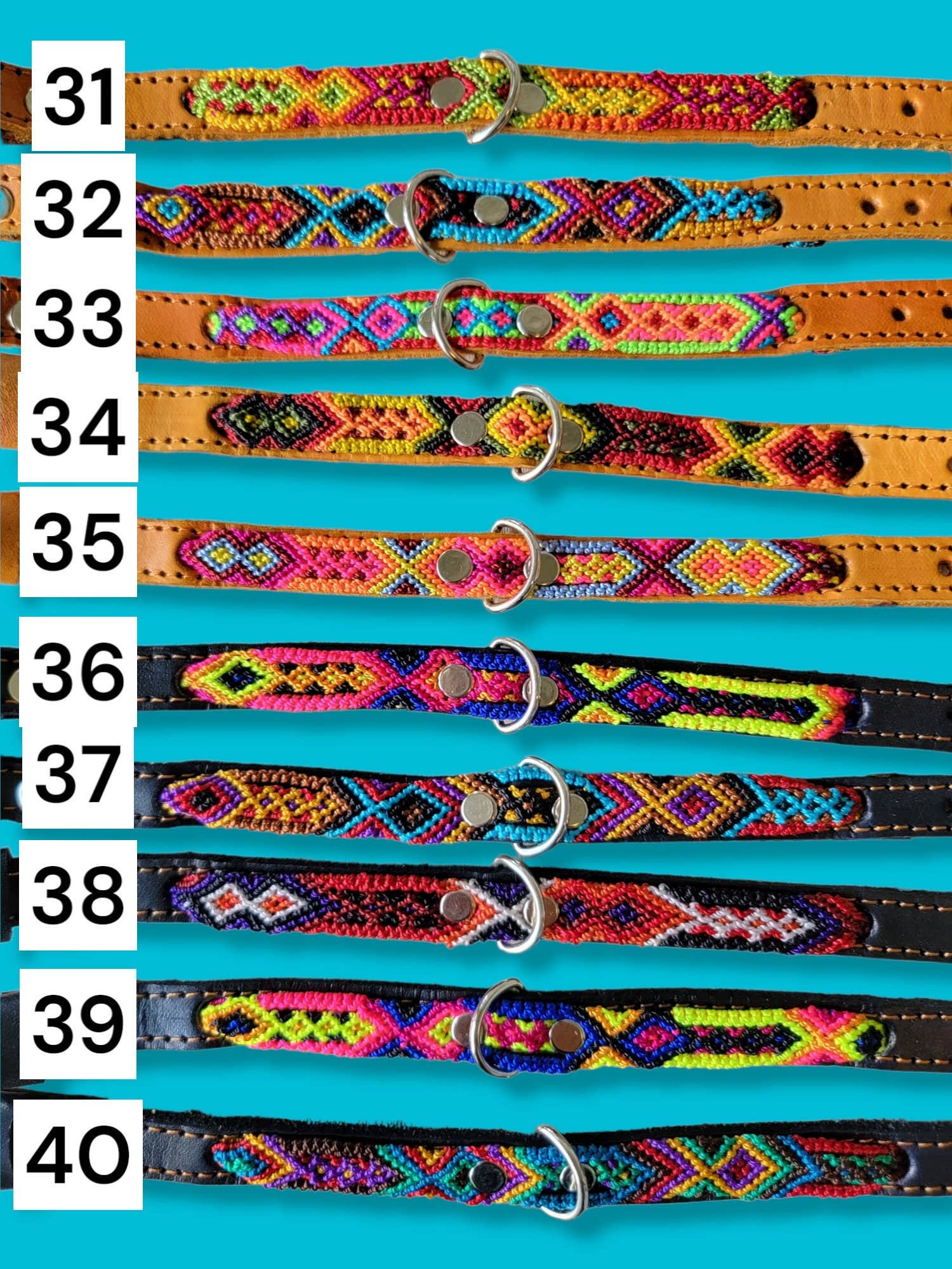 Mom And Pup Co. - Wholesale Halsband - Hond - XS Mexikaanse huisdierhalsband - kleurrijke leren halsband met tribale borduursels5