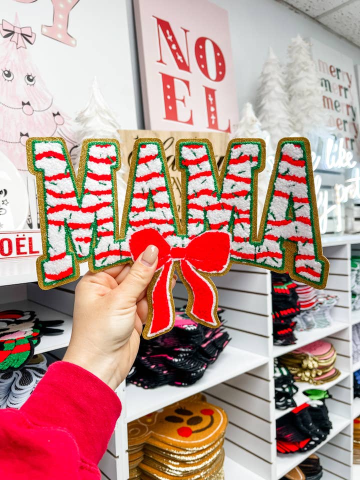 Mama Weihnachtsbogen Chenille-Patch für den Großhandel von RBA Transfers