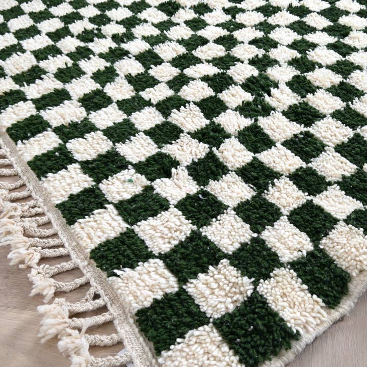 Tapis Berbère en laine Damier vert et blanc - 150 x 245cm para venta al por mayor de Bohome Living
