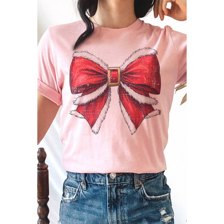 A. BLUSH CO - Wholesale T-shirt (graphic) – women's - SANTA BOW Christmas Graphic Tee4