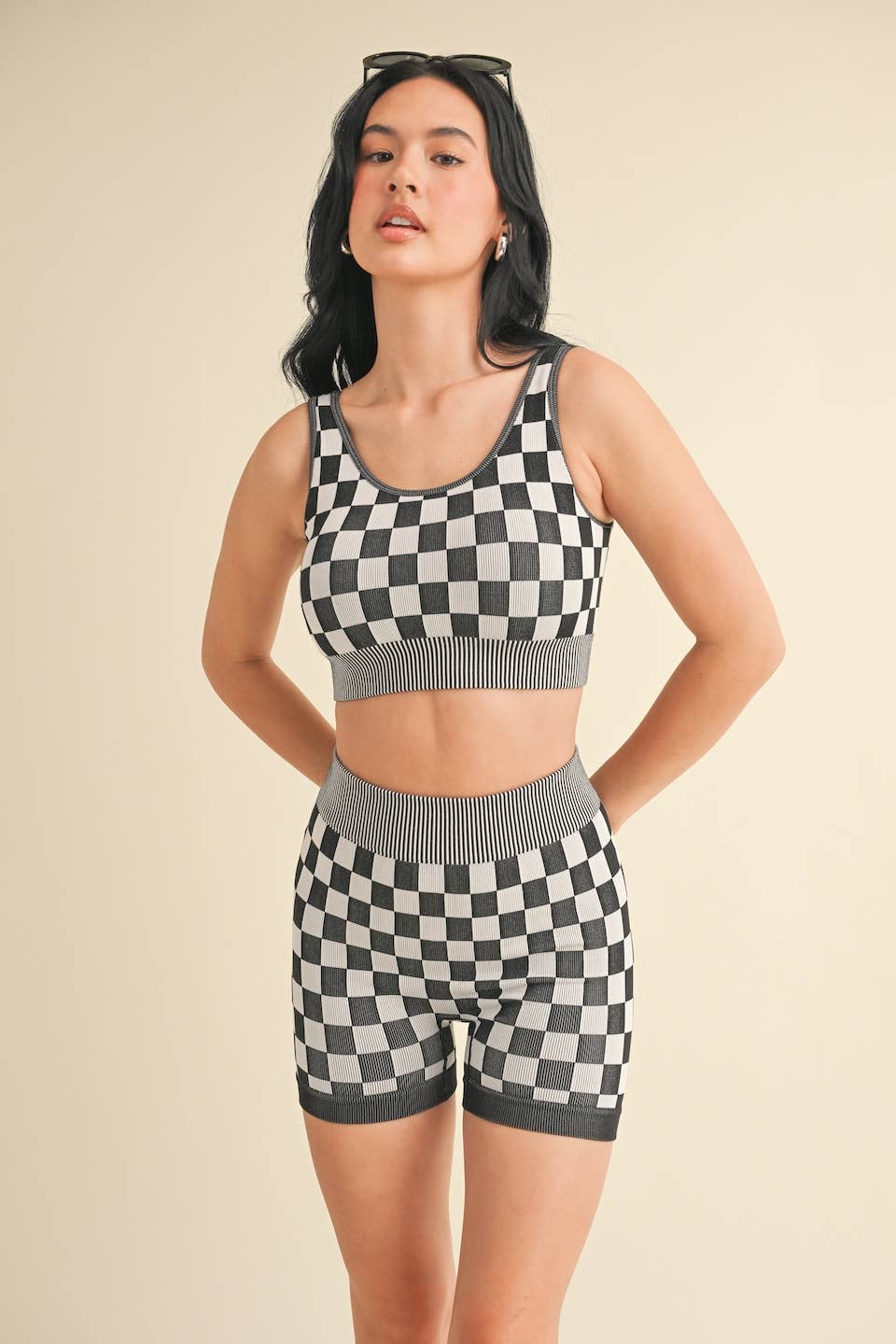 KIMBERLY C - Wholesale Activewear Set - Women's - Checkmate Cropped Two Piece Set4