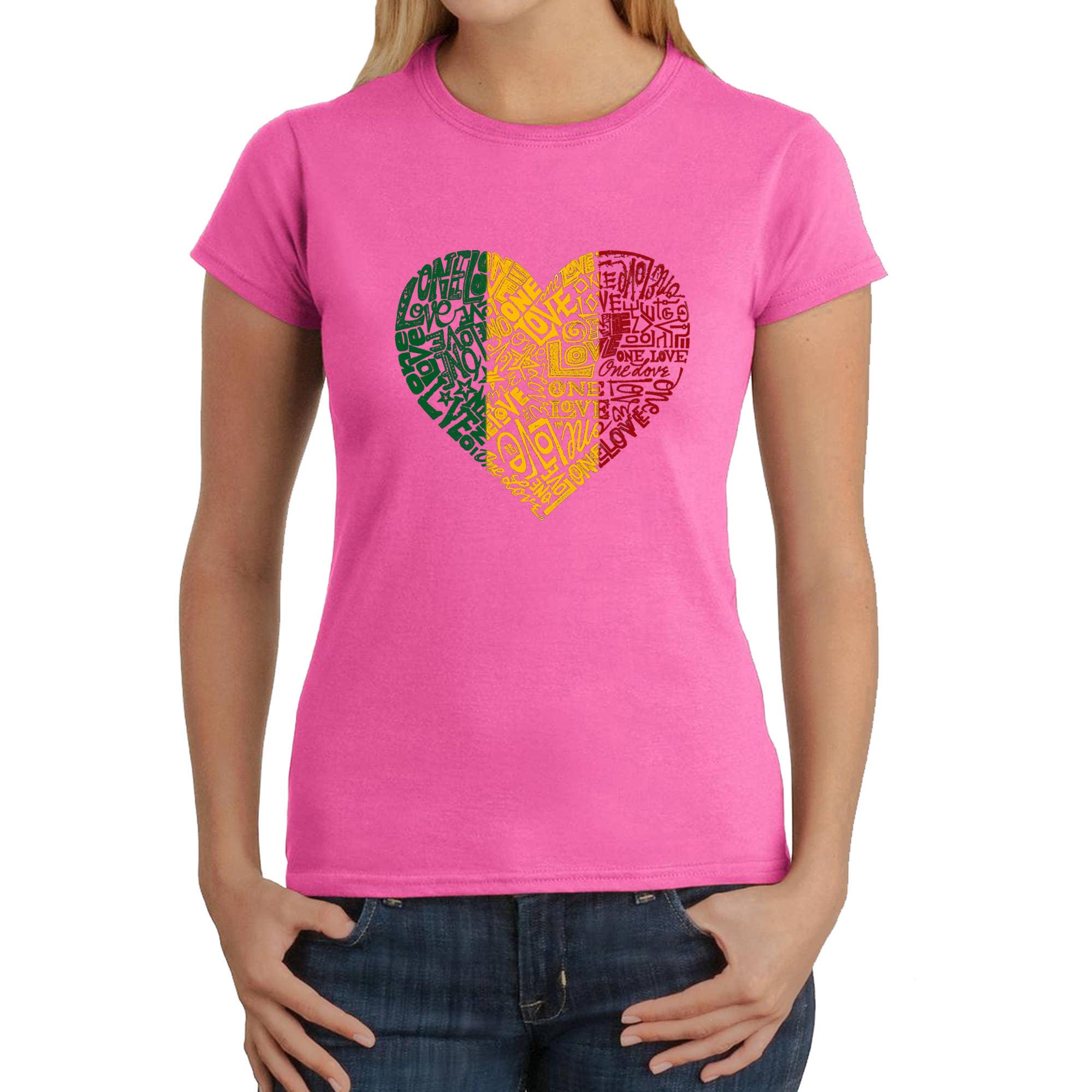 LA Pop Art - Wholesale Screen Printed T-Shirt - Women's - LA Pop Art  Women's Word Art T-Shirt - One Love Heart3