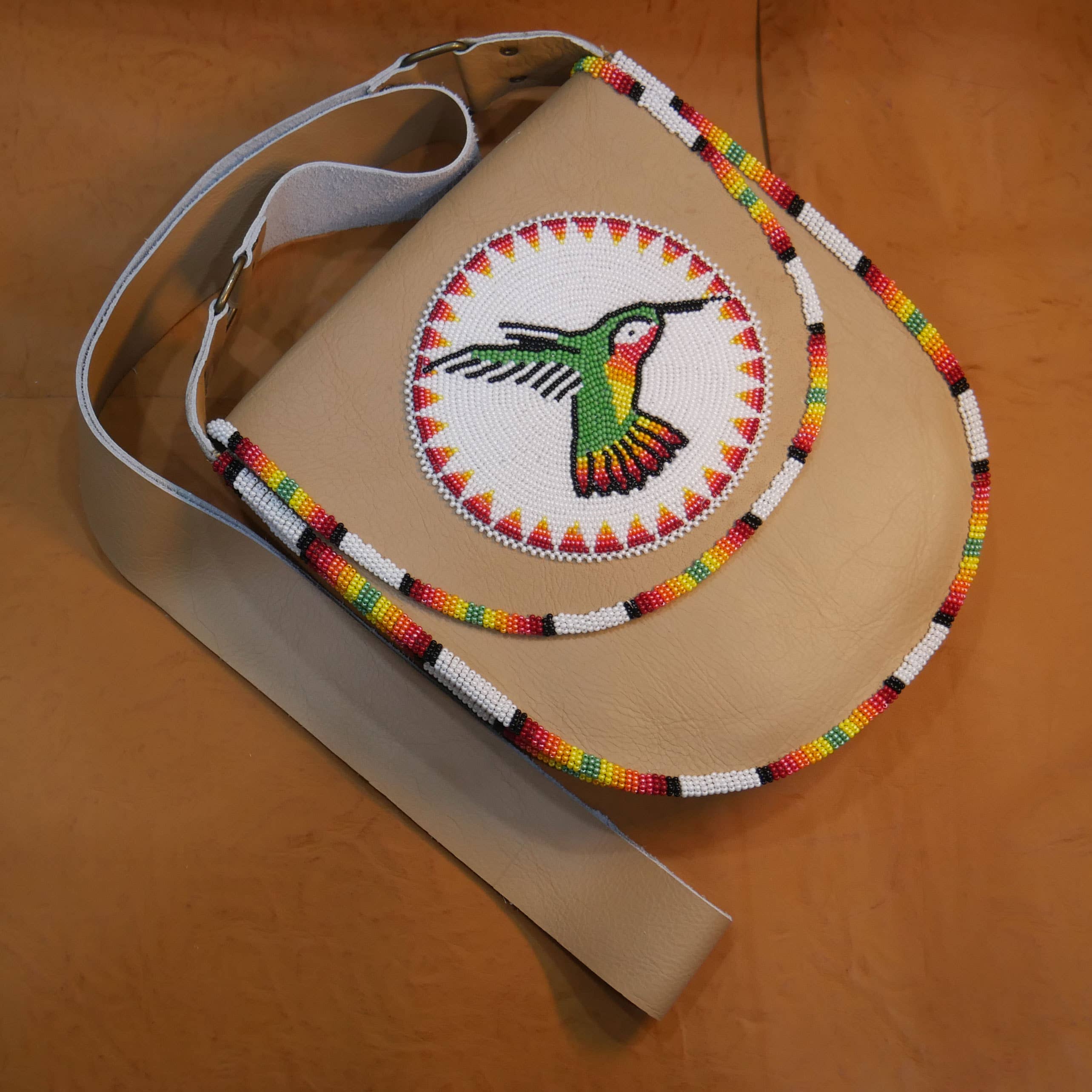 KANGURAH - Wholesale Crossbody Bag - Unisex - Hummingbird Handmade Beaded Leather Shoulder Crossbody bag0