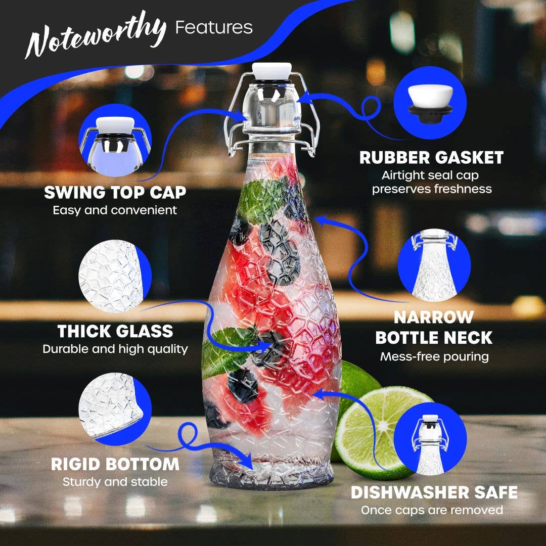 Nevlers - Wholesale Food storage container - Nevlers 17 oz Textured Swing Top Bottles (Pack of 12) | Includes Funnel, Brush, Tags, Shrink Wrap and Marker1