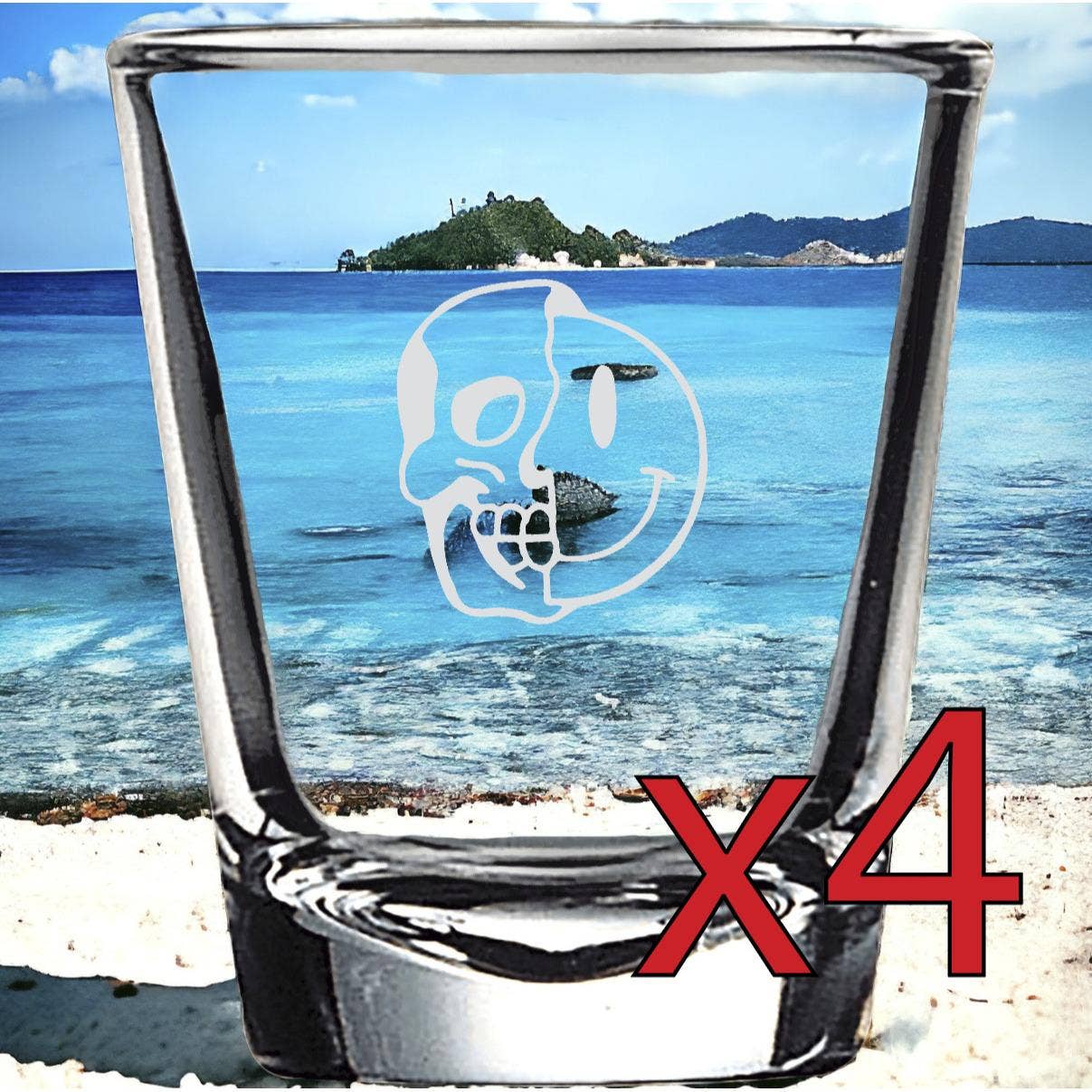 Texan Customs - Wholesale Shot Glass - Skull Smiley Face 2oz Shot Glasses Spirit Party Set0