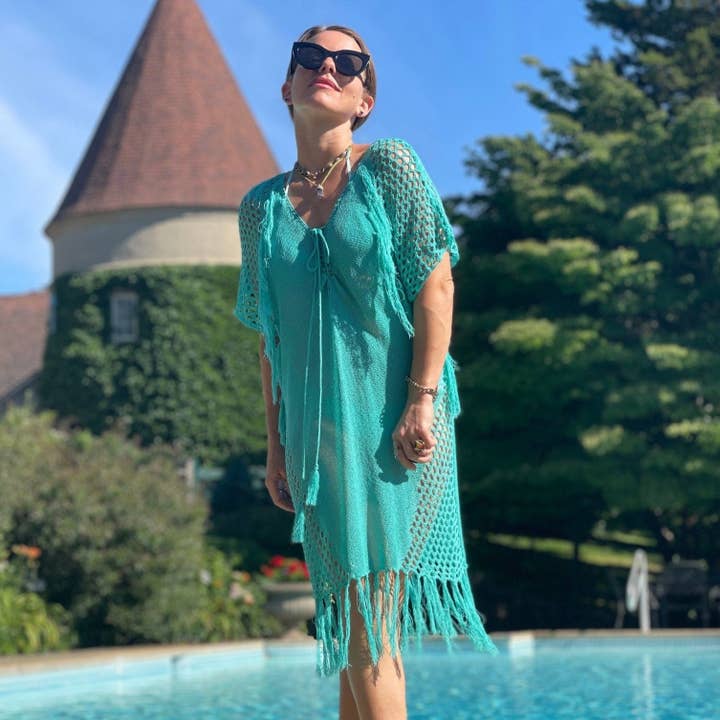 Aqua Tassel Beach/Pool Cover Up for wholesale by Camaroha Sutra LLC