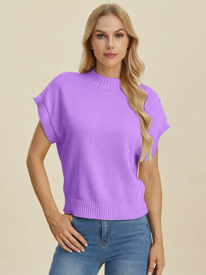 ClassiQ - Wholesale Knit Sweater - Women's - Double Take Full Size Mock Neck Short Sleeve Sweater20