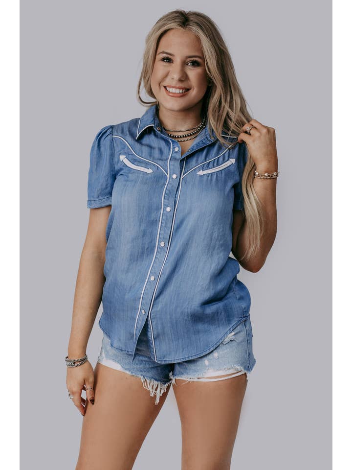 Denim MK731 Western Tencel Button Down Shirt for wholesale on Faire