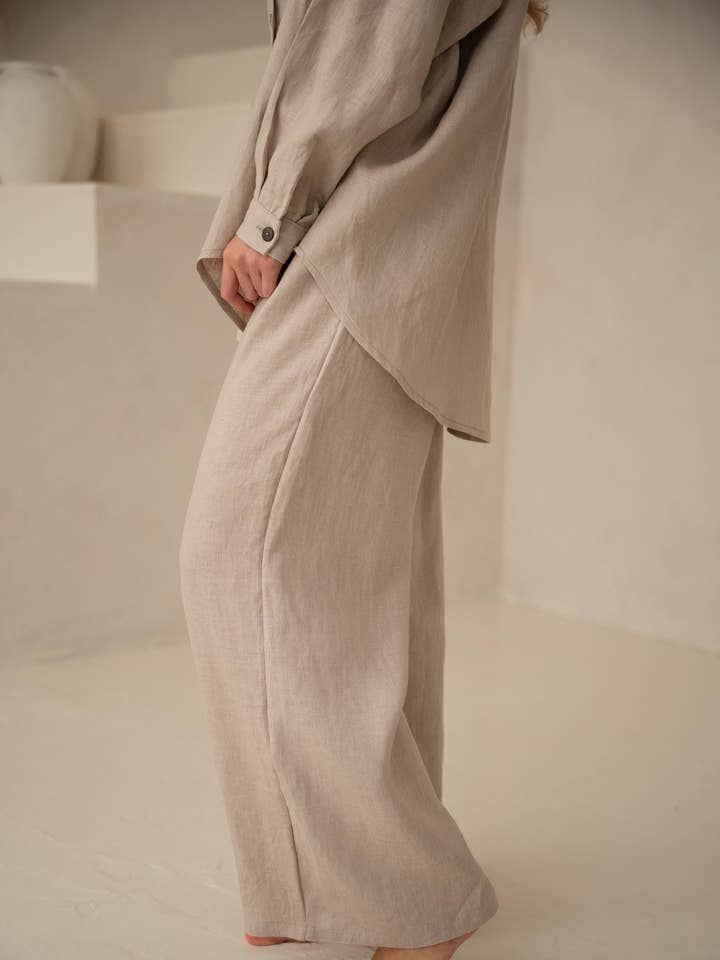 Linnedbukser med lommer: Casual brede ben stenvaskede bukser for engroshandel hos GAUJA GAUJA