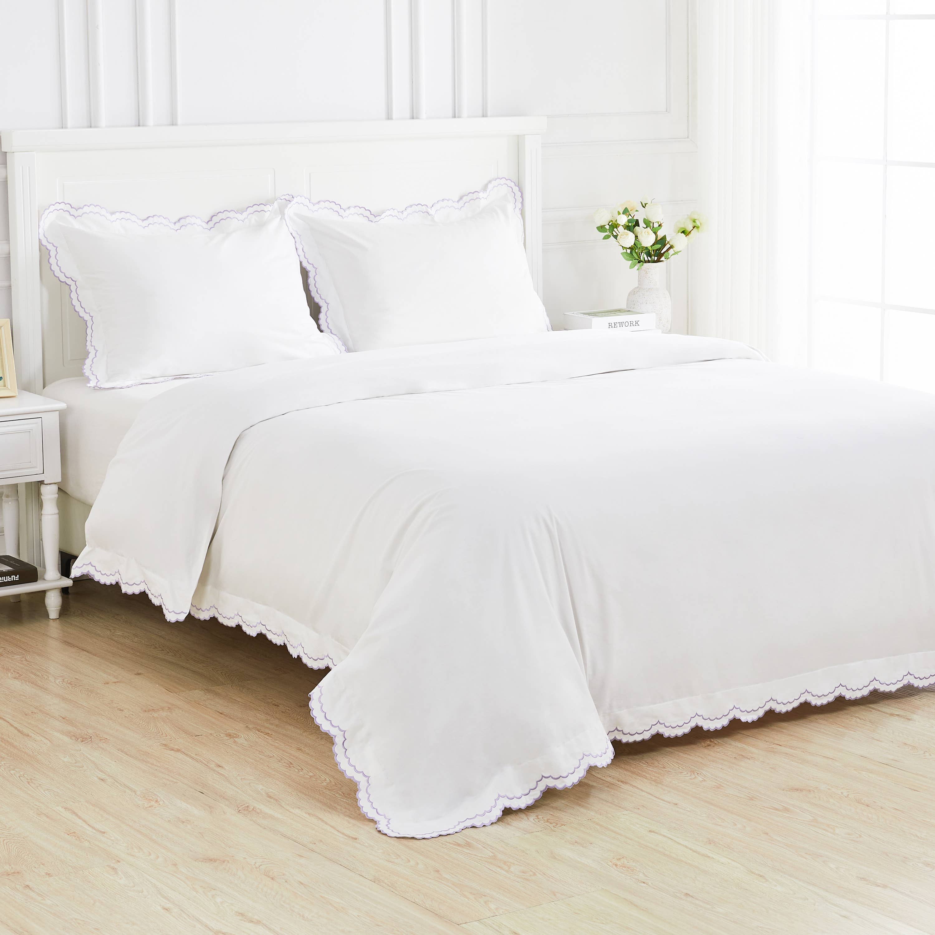 Mélange Home - Vente Housses de couette - Ensemble de housse de couette en percale de coton brodé à double festons13