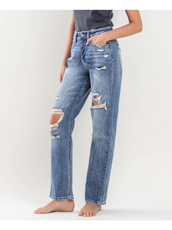 MASE SUPER HIGH RISE DISTRESSED STRAIGHT JEANS Y3913 for wholesale on Faire2